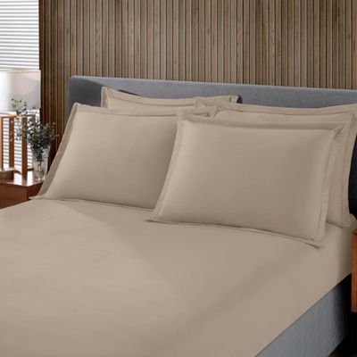 Jogo de Cama Buettner Solteiro King Malha Liso 2 Peças Image Bege