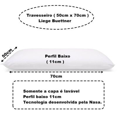 Travesseiro Buettner Perfil Baixo Liege 50cm x 70cm Branco