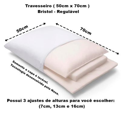 Travesseiro Buettner Regulável Viscoelástico Bristol 50cm x 70cm Branco