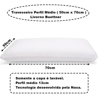 Travesseiro Buettner Perfil Médio Livorno 50cm x 70cm Branco