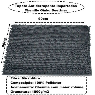 Tapete Buettner Microfibra Antiderrapante Chenille Ginko 60cmx90cm Grafite