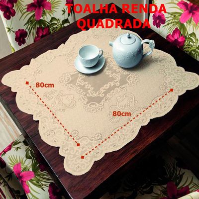 Toalha Centro de Mesa Renda Interlar Portuguesa Bule 80cm x 80cm Marfim