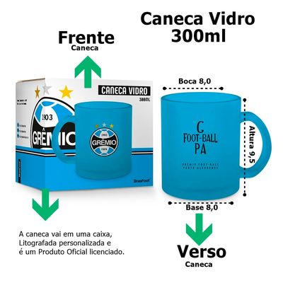 Caneca Vidro Diamond BrasFoot Gremio 300 ML Licenciada Azul