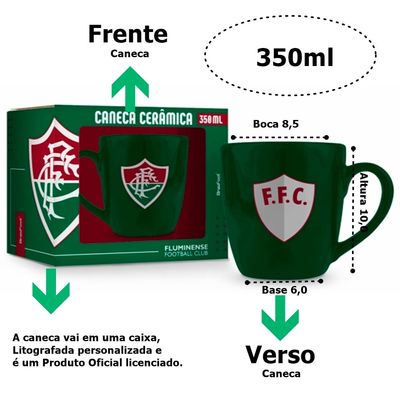 Caneca Cerâmica Prime BrasFoot Fluminense 350 ML Licenciada Verde