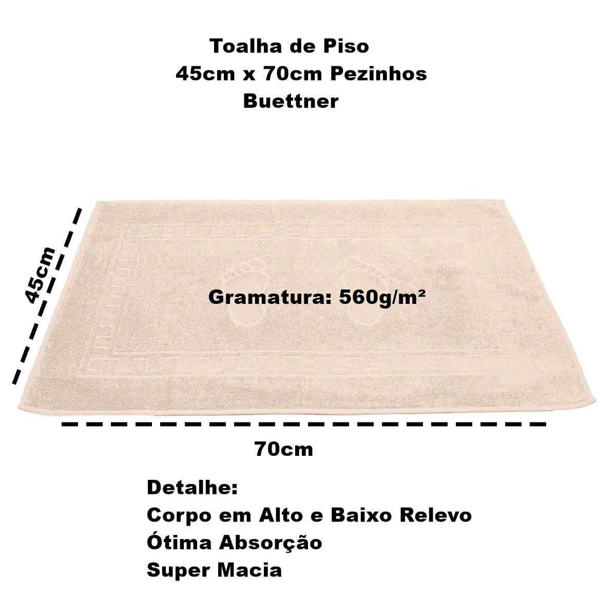 Toalha Piso Buettner Felpudo 100% Algodão Pezinhos 45cmx70cm Palha