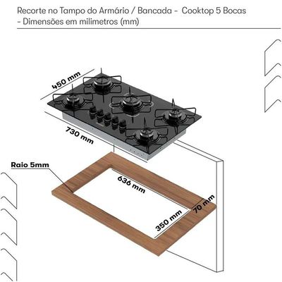 Cooktop Itatiaia Essencial 5 Bocas Mesa Vidro Preto Bivolt