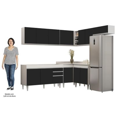 Armário De Cozinha Modulado De Canto 7 Peças Cp22 Balcão Sem Tampo Branco/preto - Lumil