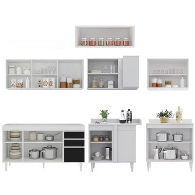 Armário De Cozinha Modulado De Canto 7 Peças Cp22 Balcão Sem Tampo Branco/preto - Lumil