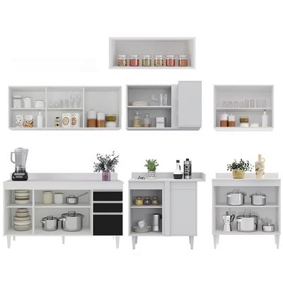 Armário De Cozinha Modulado De Canto 7 Peças Cp23 Balcão Com Tampo Branco/preto - Lumil