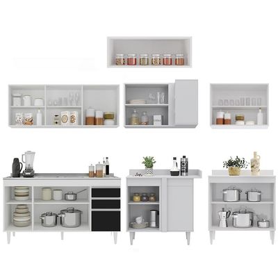 Armário De Cozinha Modulado De Canto 7 Peças Cp24 Com Pia Inox Branco/preto - Lumil
