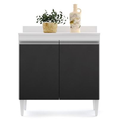 Armário De Cozinha Modulado De Canto 6 Peças Cp31 Balcão Sem Tampo Branco/preto - Lumil