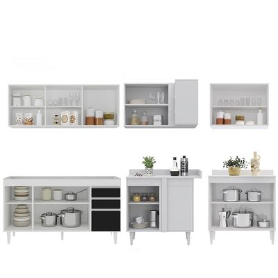 Armário De Cozinha Modulado De Canto 6 Peças Cp31 Balcão Sem Tampo Branco/preto - Lumil