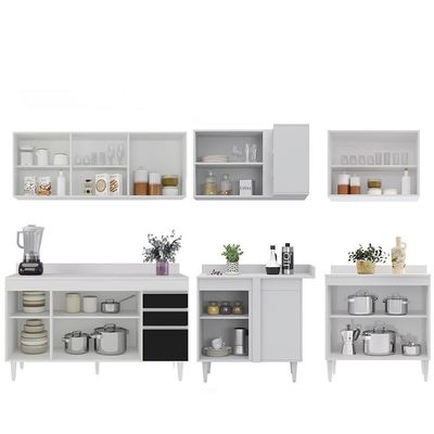 Armário De Cozinha Modulado De Canto 6 Peças Cp32 Balcão Com Tampo Branco/preto - Lumil