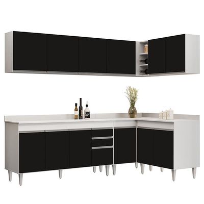 Armário De Cozinha Modulado De Canto 6 Peças Cp32 Balcão Com Tampo Branco/preto - Lumil