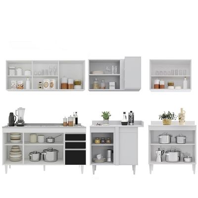 Armário De Cozinha Modulado De Canto 6 Peças Cp33 Com Pia Inox Branco/preto - Lumil
