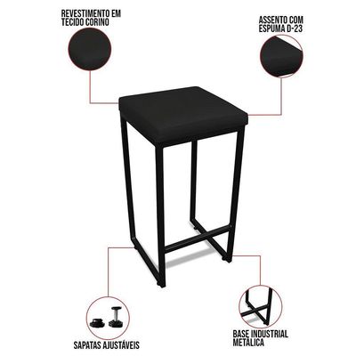 Banqueta Alta Para Cozinha Industrial Nick Preto E Sintético Preto D03 - D'rossi