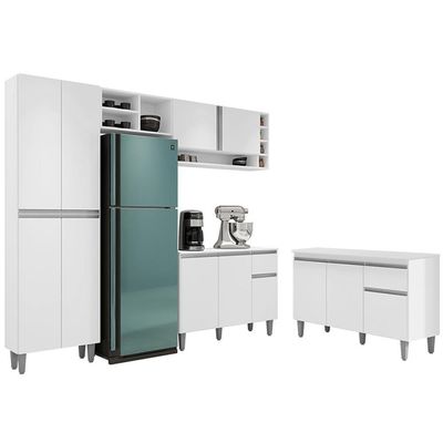 Cozinha Compacta Vanessa E Balcão Gabinete Com Tampo Tatiane 120cm Branco - Ajl Móveis