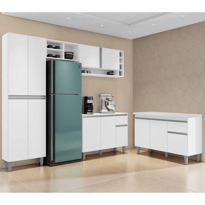Cozinha Compacta Vanessa E Balcão Gabinete Com Tampo Tatiane 120cm Branco - Ajl Móveis