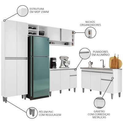 Cozinha Compacta Vanessa E Balcão Gabinete Com Pia Tatiane 120cm Branco - Ajl Móveis
