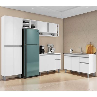 Cozinha Compacta Vanessa E Balcão Gabinete Com Pia Tatiane 120cm Branco - Ajl Móveis