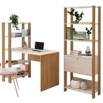 Mesa Escrivaninha E Estante Livreiro 1 porta Carvalho Off White Arly