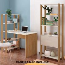 Mesa Escrivaninha E Estante Livreiro 1 porta Carvalho Off White Arly