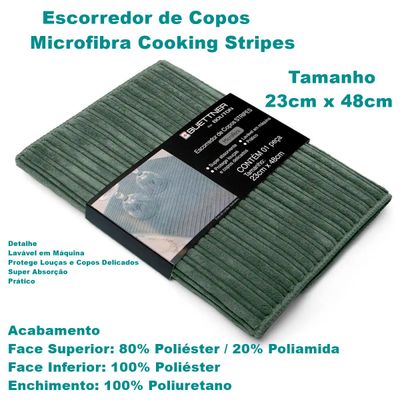 Escorredor de Copos Buettner Microfibra 80% Poliéster/20% Poliamida Cooking Stripes 23cm x 48cm Musgo