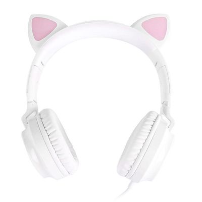 Fone De Ouvido Headset Kitty Ear - Orelha De Gato Branco Com