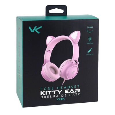 Fone De Ouvido Headset Kitty Ear - Orelha De Gato Branco Com