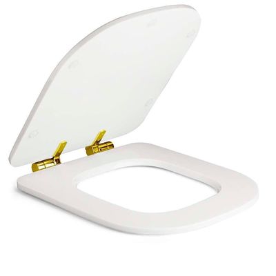 Assento Poliester Soft Close Antimicrobiano Piano Branco Para Vaso Deca Com Ferragem Dourada