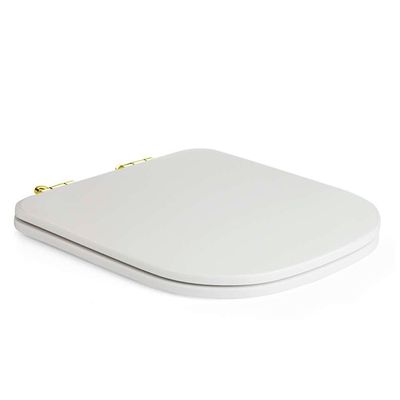 Assento Poliester Soft Close Antimicrobiano Piano Branco Para Vaso Deca Com Ferragem Dourada