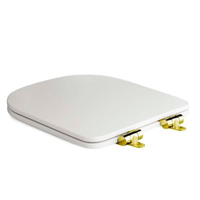Assento Poliester Soft Close Antimicrobiano Piano Branco Para Vaso Deca Com Ferragem Dourada