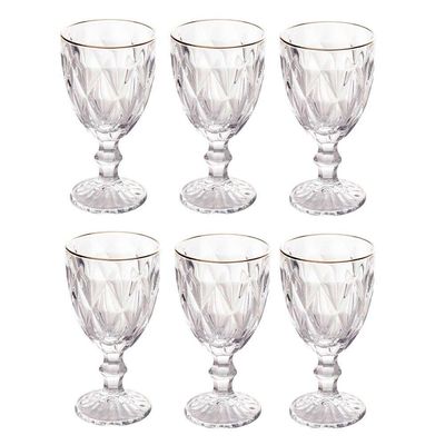 Jogo Jarra 1l Diamond Com 6 Taças De Vidro 325ml Fio De Ouro Borda Dourada água Suco Lyor