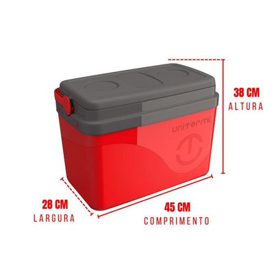 Caixa Térmica Cooler 30 Litros Com Alça Vermelha - Unitermi