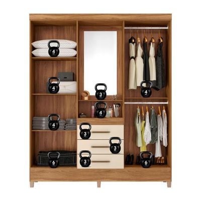 Guarda-Roupa Solteiro com Espelho Capelinha 4 Portas 3 Gavetas Amêndoa e Off White