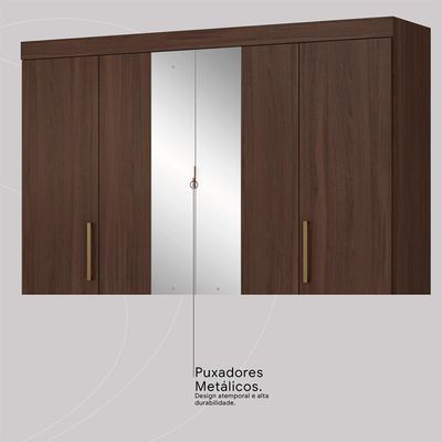 Guarda-Roupa Casal com Espelho Trevi 4 Portas 6 Gavetas Café