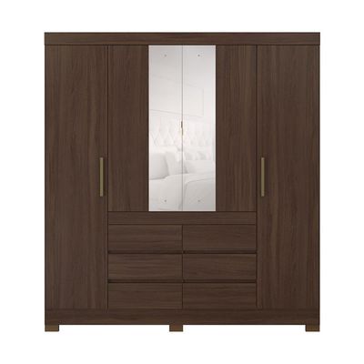 Guarda-Roupa Casal com Espelho Trevi 4 Portas 6 Gavetas Café