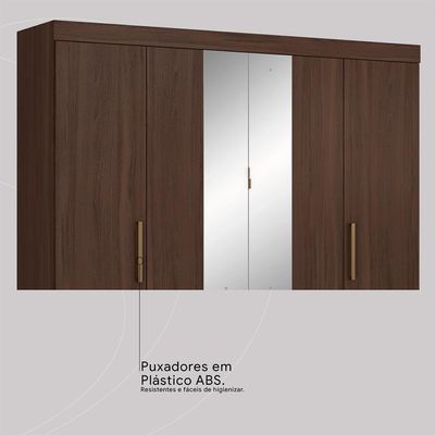 Guarda-Roupa Casal com Espelho Trevi 4 Portas 6 Gavetas Café
