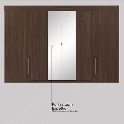 Guarda-Roupa Casal com Espelho Trevi 4 Portas 6 Gavetas Café