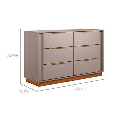 Cômoda Giardino Flex 6 Gavetas Nogueira e Nude