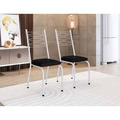 Conjunto de Mesa Quadrada com Tampo MDP e 4 Cadeiras Adriana Revestimento Sintético Preto e Branco