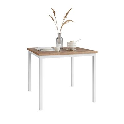 Conjunto de Mesa Quadrada com Tampo MDP e 4 Cadeiras Adriana Revestimento Sintético Palha e Branco