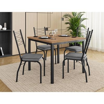 Conjunto de Mesa Quadrada com Tampo MDP e 4 Cadeiras Adriana Revestimento Sintético Platina e Preto