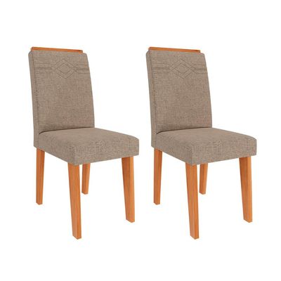 Conjunto com 2 Cadeiras Taís Linho Bege e Cinamomo