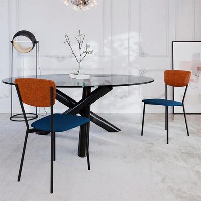 Conjunto com 2 Cadeiras Retrô Poliéster Azul e Caramelo