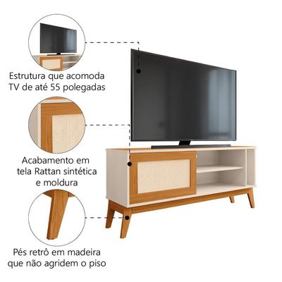Rack Bancada Para Tv Até 55 Polegada Caribe Edn Off W/natu