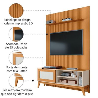Rack Bancada Caribe Com Painel Para Tv Até 55" Egeo Cedro