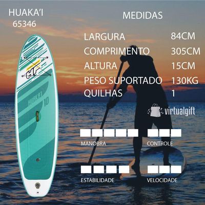 Prancha Stand Up Inflável Huakai Com Leash + Bomba De Inflar + Remo Bestway 65346