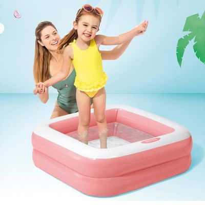 Piscina Inflável Infantil Quadrada Com Base Inflável 57 Litros Rosa Bebê Intex