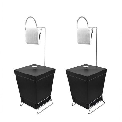 Kit 2 Lixeiras Com Suporte De Papel Higiênico - Stolf Preto + Preto